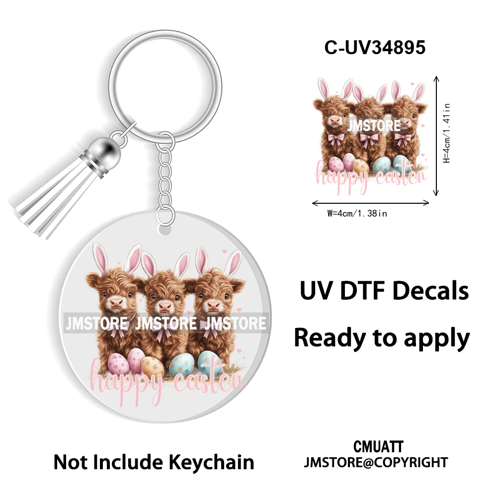 Christian Easter Eggs Bunny Mama Coquette Bow Good Quality WaterProof UV DTF Stickers For Round Circle Acrylic Keychain Keyring