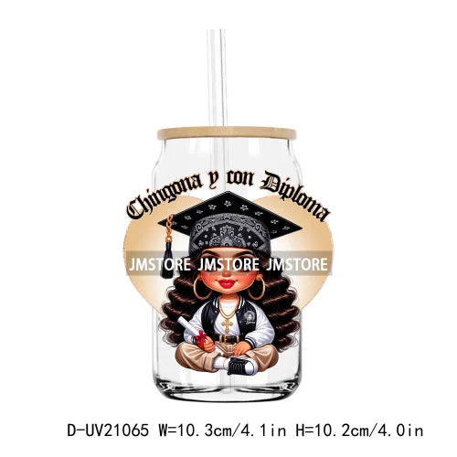 Chicano Graduation Chibi Education UV DTF Transfers Stickers Decals For Libbey Cold Cups Mugs Tumbler Waterproof DIY Craft Logo