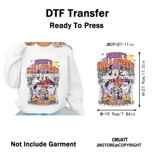 Spooky Season Pumpkin Trick or Treat Cartoon Halloween Iron on DTF Washable Heat Transfers Stickers Ready to Press for Clothing