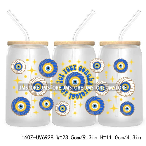 Blue Evil Eye 16OZ UV DTF Cup Wrap Transfers Stickers For Libbey Glass Can Cups Tumbler Waterproof Craft Mexican Culture Wraps