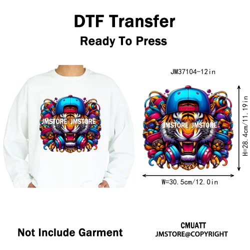 12in Cartoon Graffiti Streetwear Tiger Bunny Animal King Hip Hop Poster Iron on DTF Transfer Stickers Ready to Press for Hoodies