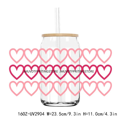 Leopard Hearts XOXO Valentines 16OZ UV DTF Cup Wrap Transfers Stickers Custom Labels DIY Waterproof Logo For Libbey Glass Can