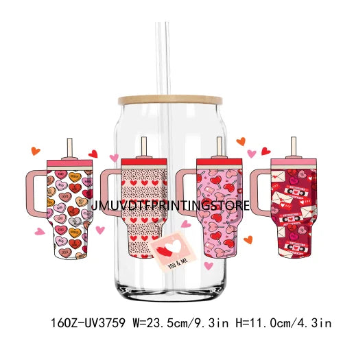 Valentine's Day Love 16OZ UV DTF Cup Wrap Transfer Stickers XOXO Hearts Custom Labels DIY Waterproof Logo For Libbey Glass Can