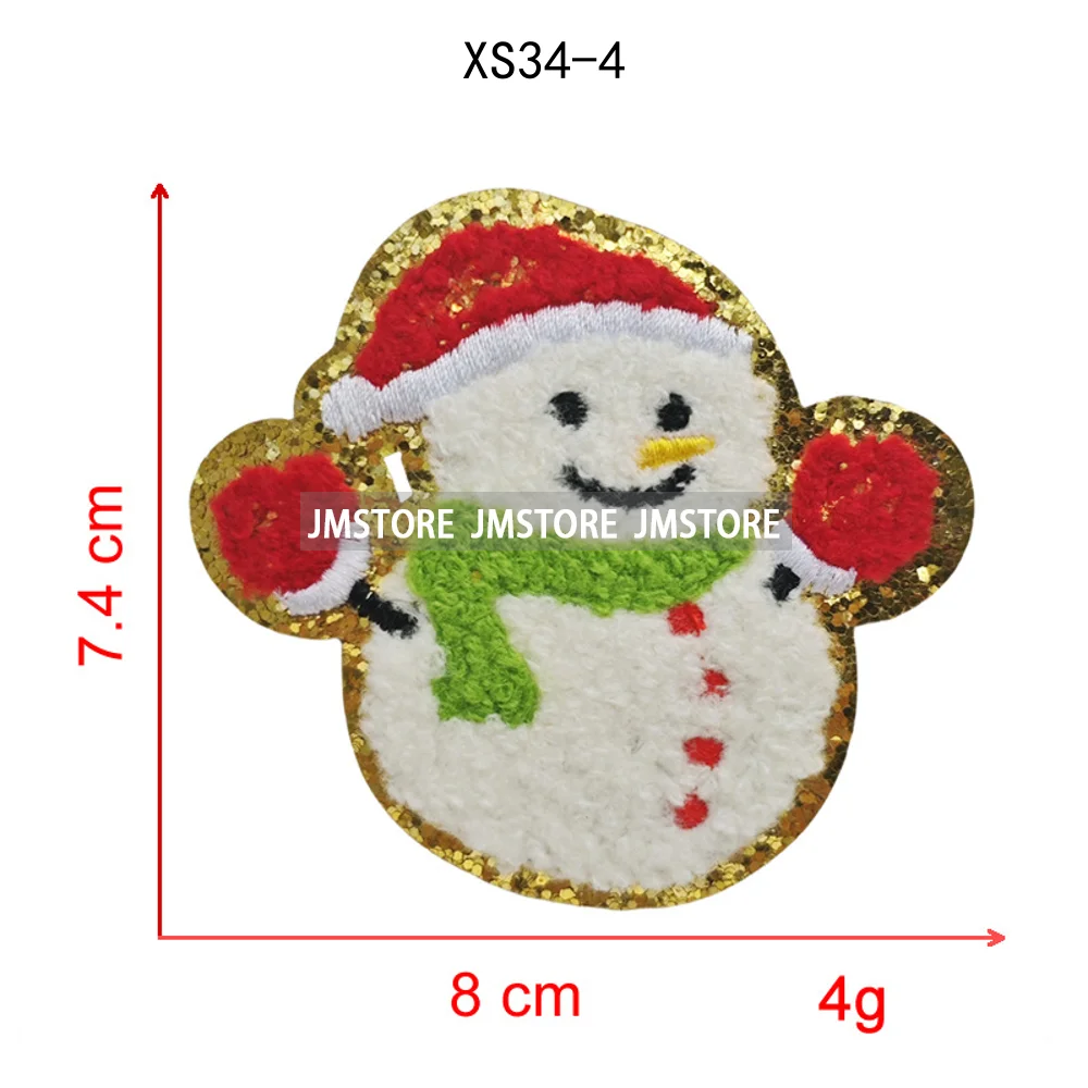 Cute Santa Claus Socks Snowman Merry Christmas Winter Vibes Glitter Sequin Iron on Embroidered Chenille Patches for Hoodies