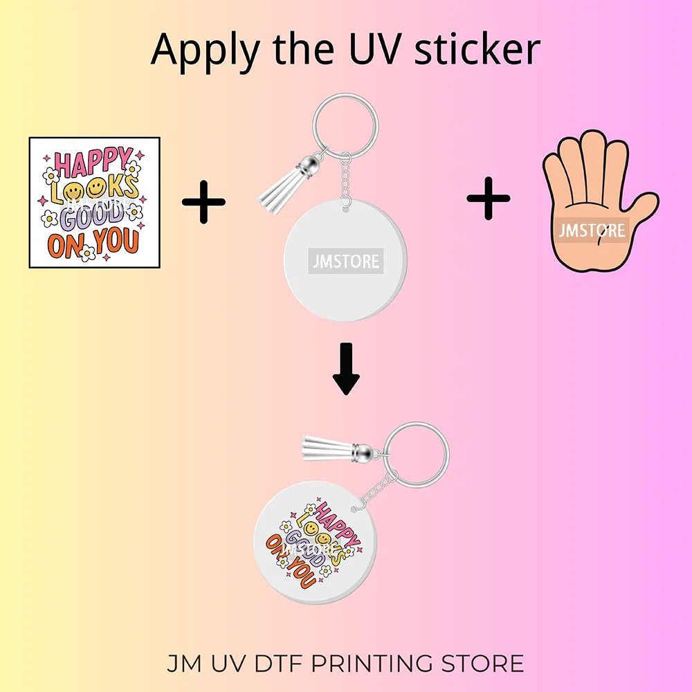 Faux Sequin Glitter Happy Easter Bow Retro Easter Bunny Blowing Bubble UV DTF Stickers for Round Circle Acrylic Keychain Keyring