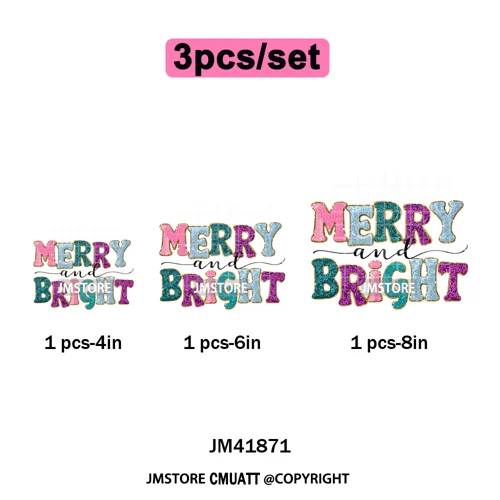 Merry and Bright Coquette Patchwork Santa Christmas Holiday Season Iron on DTF Heat Transfer Stickers Ready to Press for Hoodies