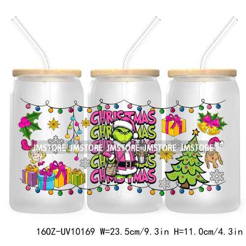 In My Christmas Era UV DTF Sticker For 16OZ Libbey Glass Cup Can Wrap Green Character Transfer Stickers Custom Labels DIY Logo