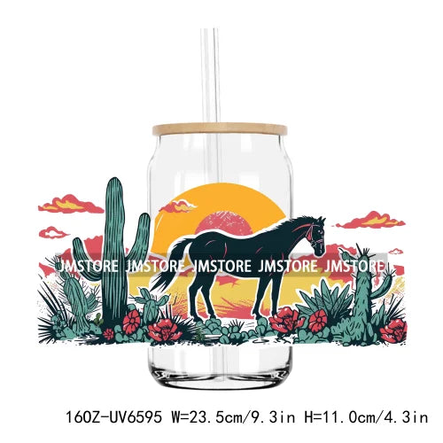 Western Desert Cactus Plants 16OZ UV DTF Cup Wrap Transfers Stickers Custom Labels Durable Waterproof Logo For Libbey Glass Can