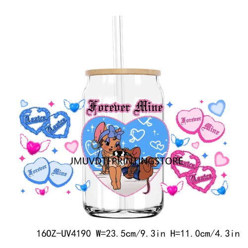 Cartoon Valentines Couple Love 16OZ UV DTF Cup Wrap Transfers Stickers Custom Labels DIY Waterproof Logo For Libbey Glass Can