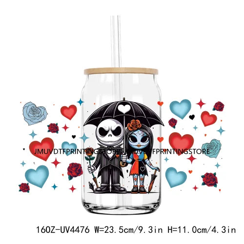 Cartoon Horror Movie Couple Valentine UV DTF Sticker For 16OZ Libbey Glass Cup Can Wrap Transfer Sticker Custom Labels DIY Logo