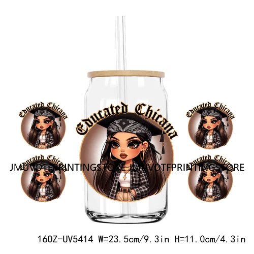 Chicano Graduation Mexican Lady 16OZ UV DTF Cup Wrap Transfers Stickers Custom Labels DIY Waterproof Logo For Libbey Glass Can