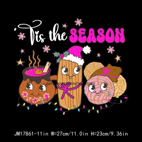 Latin Mexican Culture Cold Peel Patches Iron On Tis The Season Abuelita Conchita Pan Dulce DTF Transfer Sticker For Clothing Bag