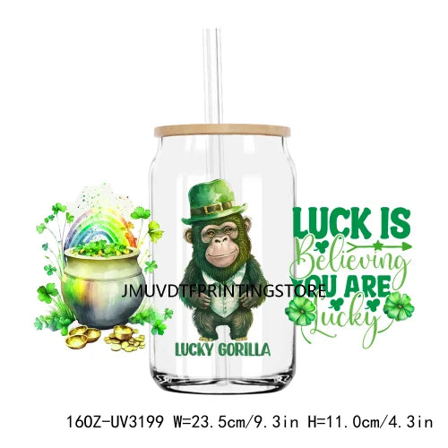 St. Patrick's Day Animals 16OZ UV DTF Cup Wrap Transfers Stickers Custom Labels DIY Waterproof Logo For Libbey Glass Can