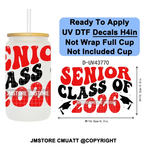 My Last First Day Senior 2026 UV DTF Cup Decals Ready To Apply Transfer Stickers Durable Custom Labels For Libbey Glass Can Mug