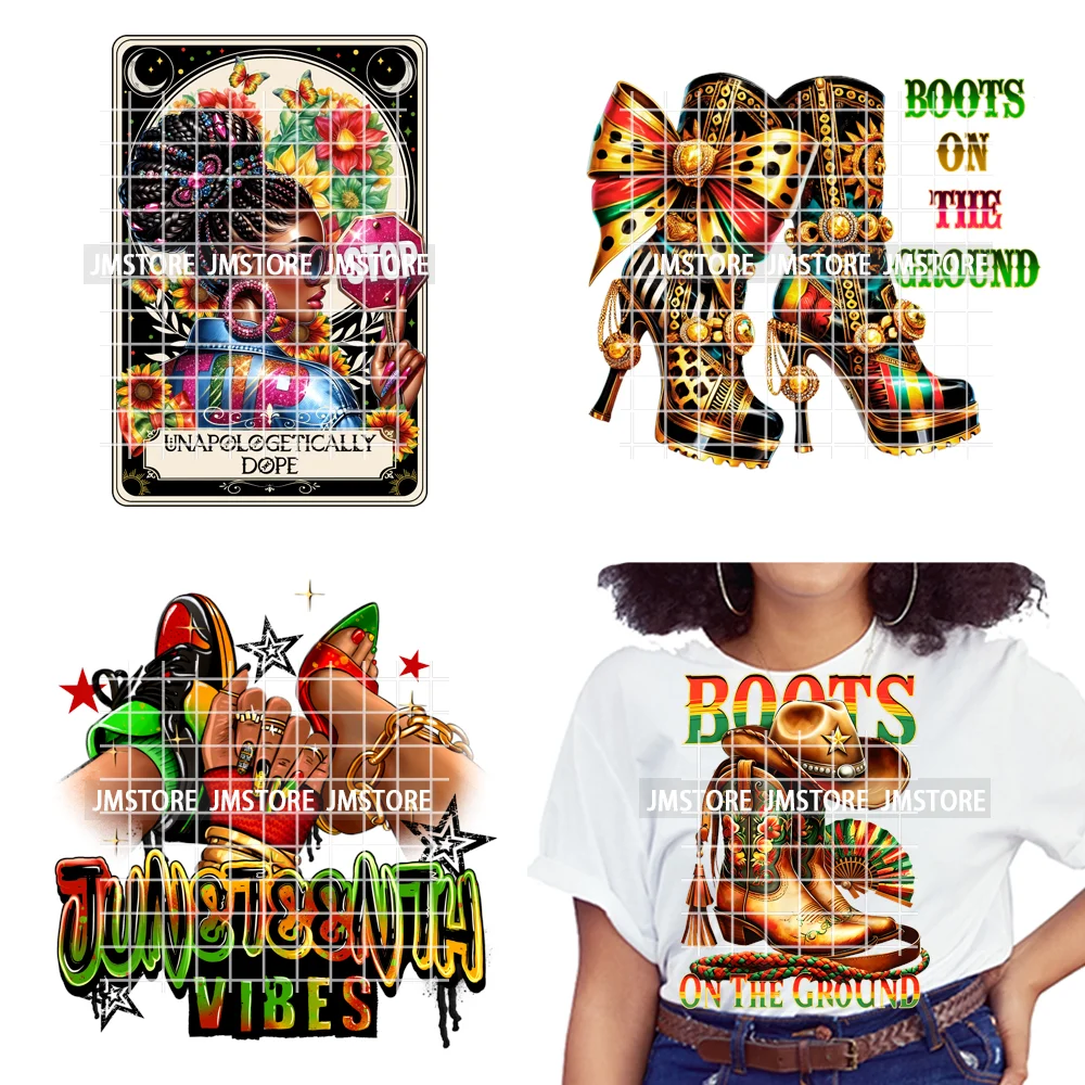 Steppin into Juneteenth Vibes Black History Independence Day Iron on DTF Heat Transfer Stickers Ready to Press for T-shirts Bags