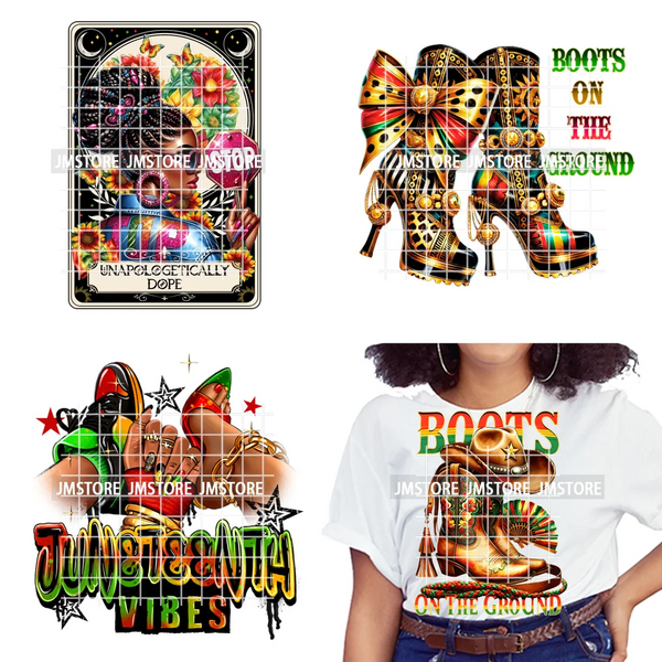 Steppin into Juneteenth Vibes Black History Independence Day Iron on DTF Heat Transfer Stickers Ready to Press for T-shirts Bags
