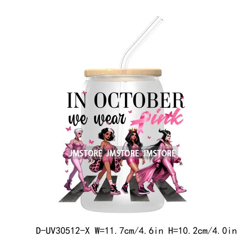 In October We Wear Pink UV DTF Transfers Stickers Decals For Libbey Cold Cups Mugs Tumbler Waterproof Craft Horror Movie Sisters