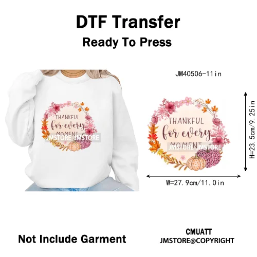 Pink Happy Fall Season Harvest Blessings Pumpkin Autumn Vibes Iron on DTF Washable Transfers Stickers Ready to Press for Hoodies