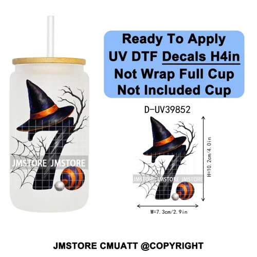 Polka Dot Pumpkin Halloween Letter Coquette UV DTF Decals Ready To Apply Waterproof Transfer Stickers For 16OZ Libbey Glass Can