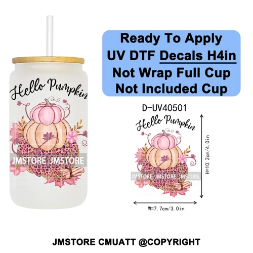 Cozy Autumn Fall Pumpkin Spice UV DTF Decals Ready To Apply Waterproof Transfer Stickers DIY Crafts For 16OZ Libbey Glass Can