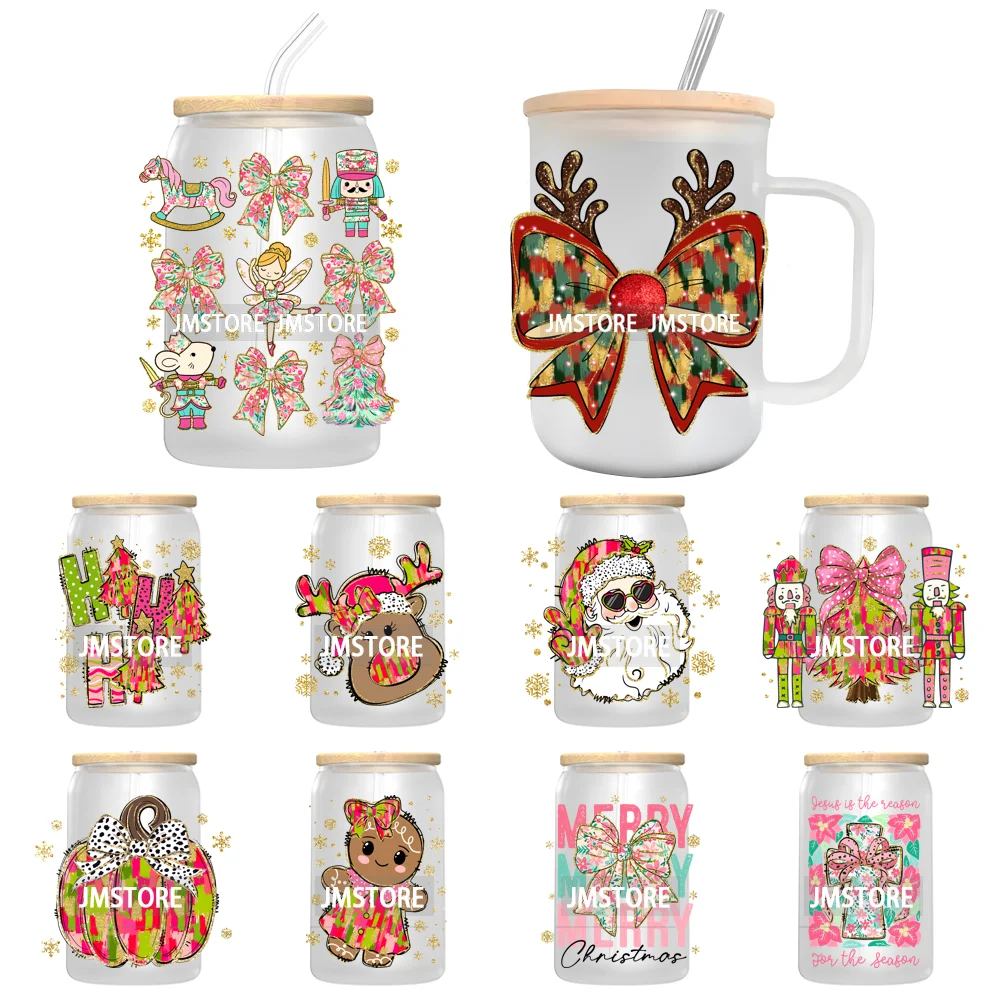 Coquette Bow Christmas Tree Girly UV Sticker Decals For Libbey Cold Cups Mugs Tumbler Transfer Stickers Glitter Reindeer Holiday