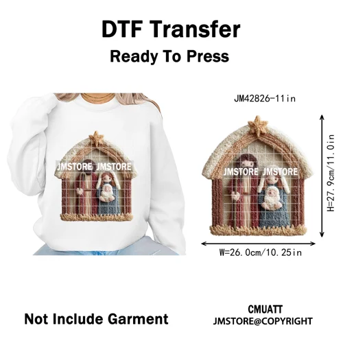 Trendy Faux Yarn Crochet Joy Love Jesus Christian Christmas Iron on DTF Washable Transfers Stickers Ready to Press for Textiles