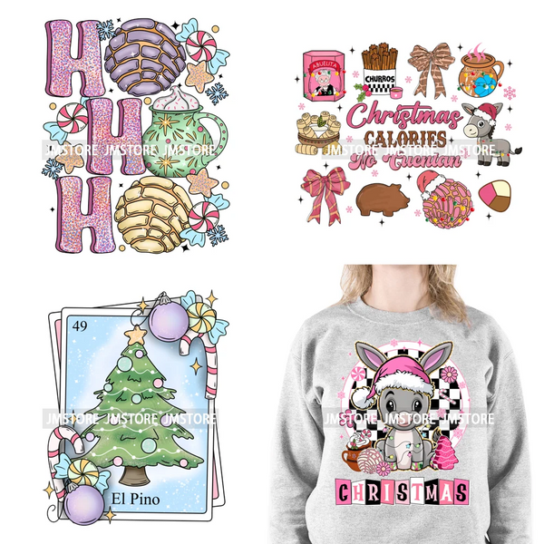 Mexican Christmas Vibes Tis The Season Feliz Navidad Calories No Cuentan Iron On DTF Transfer Sticker Ready To Press For Hoodies