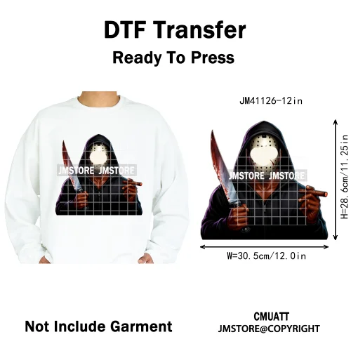 Halloween Spooky Afro Dad Scary Movie Smoking Character Costume Design Iron on DTF Transfer Stickers Ready to Press for Clothing