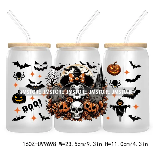 Halloween Spooky Bat Cartoon Character 16OZ UV DTF Cup Wrap Transfer Stickers Custom Labels Waterproof Logo For Libbey Glass Can