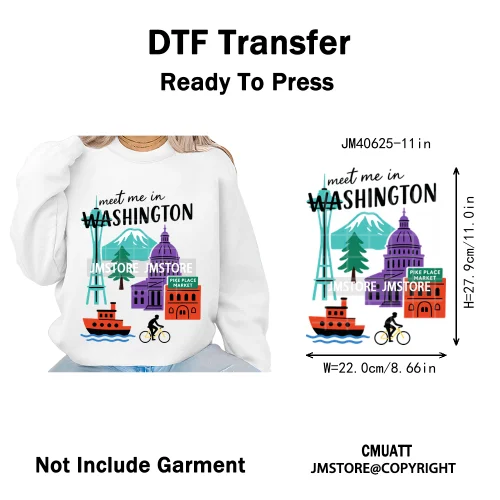 Retro American Citycape Scenery Badge States Lover Designs Iron on DTF Washable Transfers Stickers Ready to Press for Clothing