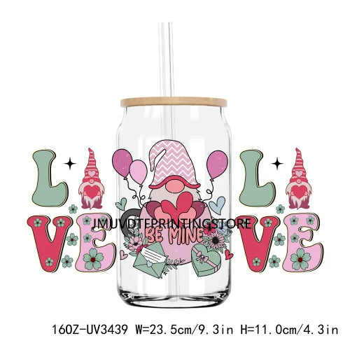 Love More Worry Less UV DTF Sticker For 16OZ Libbey Glass Cup Can Wrap Transfer Sticker Custom Labels DIY Logo XOXO Valentines