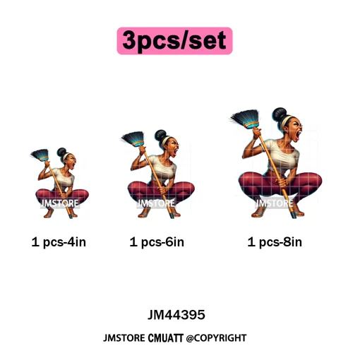 Angry Office African Girl Sassy Moods Housework Mom Iron on Washable DTF Heat Transfer Stickers Ready to Press for T-shirts Bags