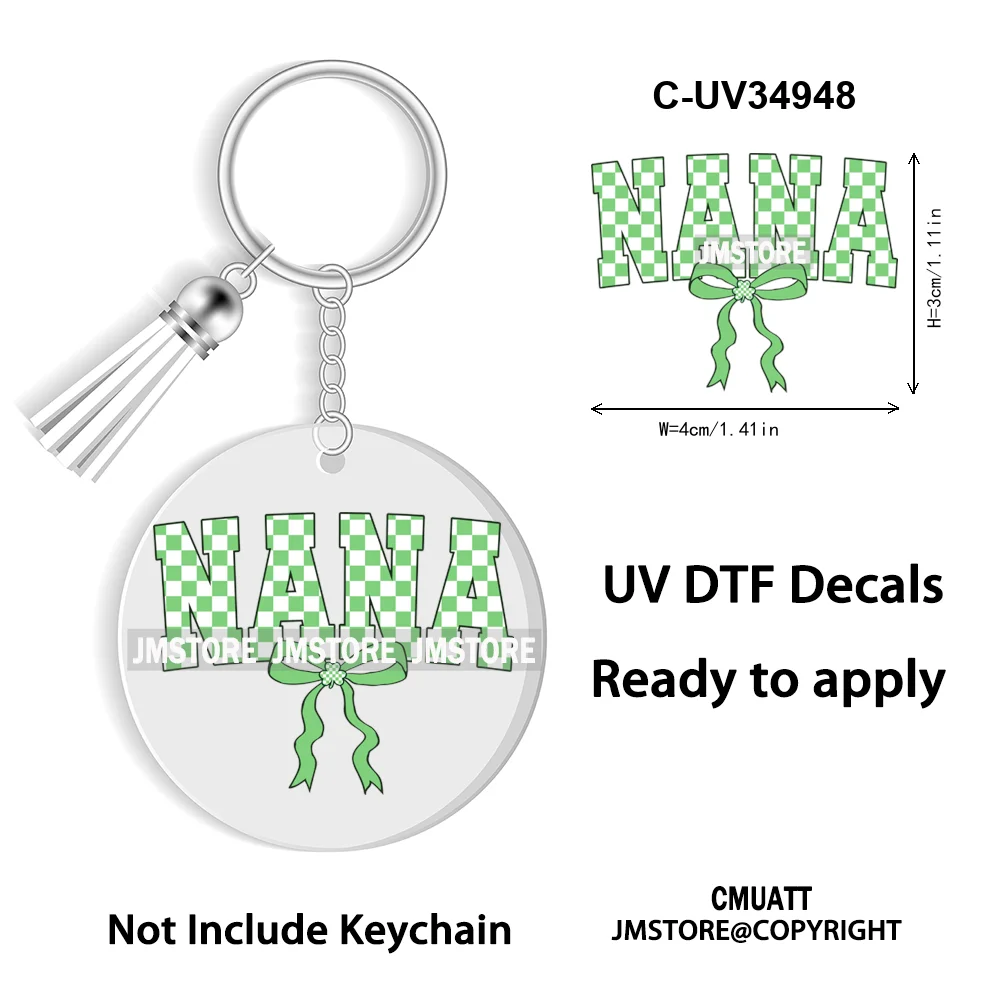 Faux Glitter Lucky Shamrock Coquette St. Patrick's Day WaterProof UV DTF Stickers For Round Circle Acrylic Keychain Key Ring